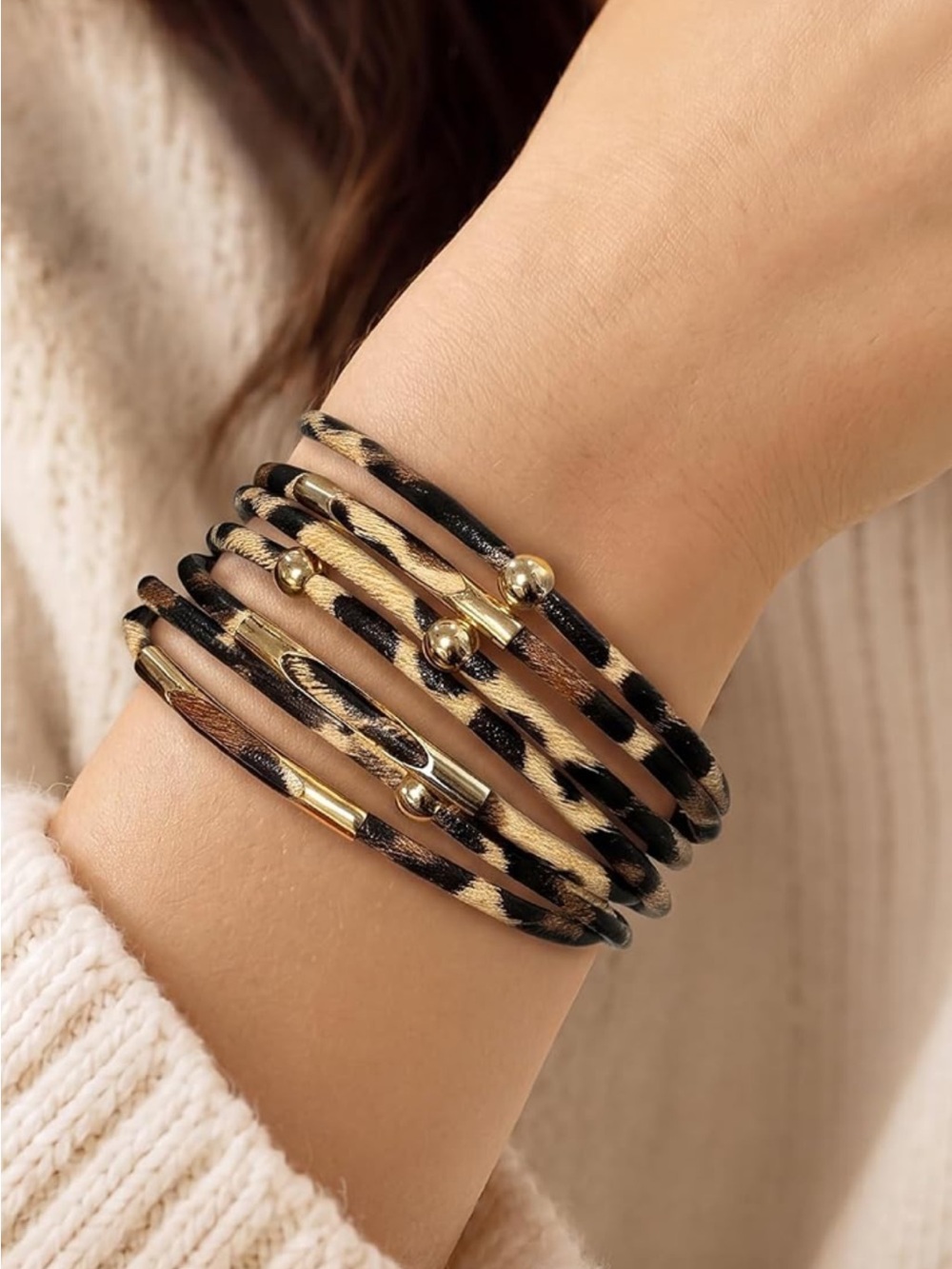 Boho Stacked Leather Wrap Bracelet